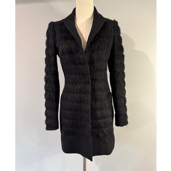 AllSaints Fur Shield Wool-Alpaca Blend Peacoat – Black, Size 2 | Made in Turkey - Picture 1 of 8